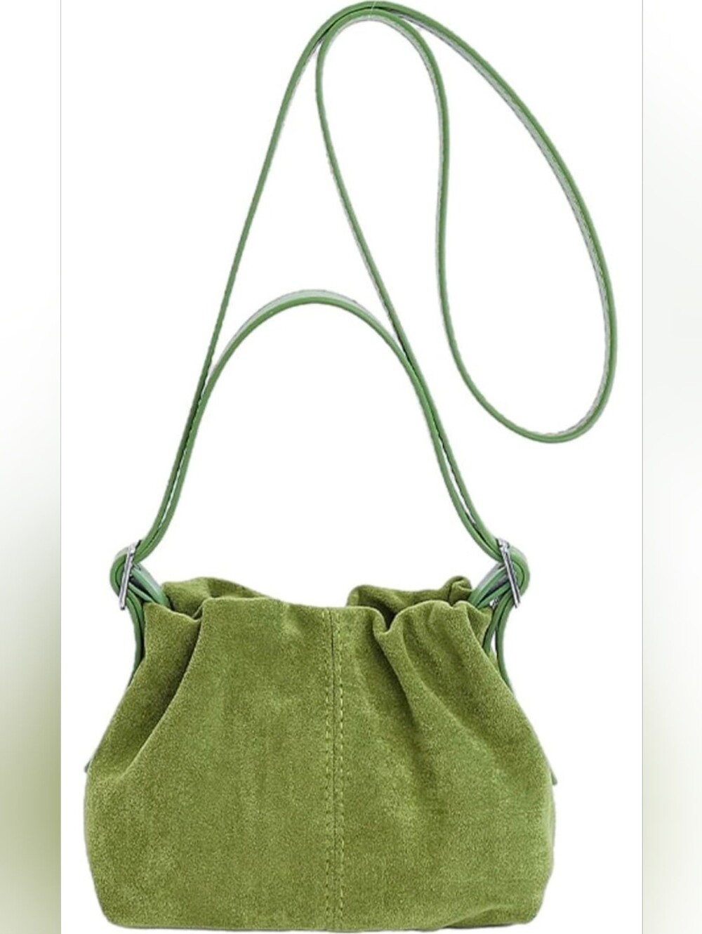 Green Suede Drawstring Crossbody Bucket Bag New